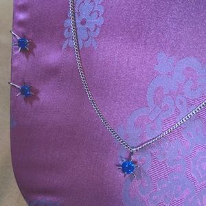 Sterling Blue Rhinestone Necklace & Screw back Earrings A008